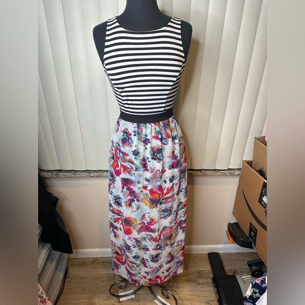 Xhilaration Striped Sleeveless Top Floral Maxi Dress size XS